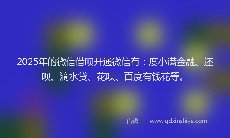 2025年的微信借呗开通微信有：度小满金融、还呗、滴水贷、花呗、百度有钱花等。