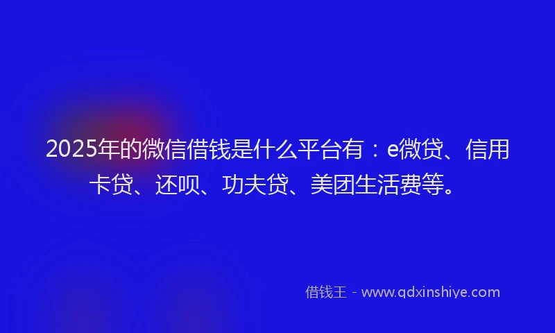 2025年的微信借钱是什么平台有：e微贷、信用卡贷、还呗、功夫贷、美团生活费等。
