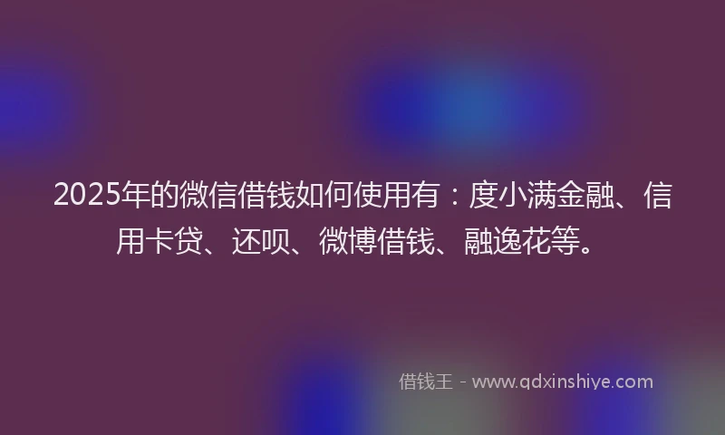 2025年的微信借钱如何使用有：度小满金融、信用卡贷、还呗、微博借钱、融逸花等。