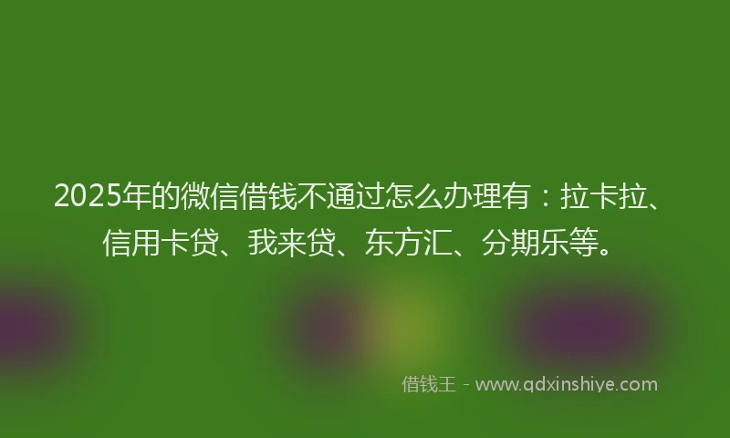 2025年的微信借钱不通过怎么办理有：拉卡拉、信用卡贷、我来贷、东方汇、分期乐等。
