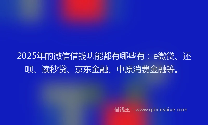 2025年的微信借钱功能都有哪些有：e微贷、还呗、读秒贷、京东金融、中原消费金融等。