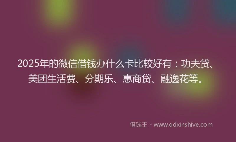 2025年的微信借钱办什么卡比较好有：功夫贷、美团生活费、分期乐、惠商贷、融逸花等。