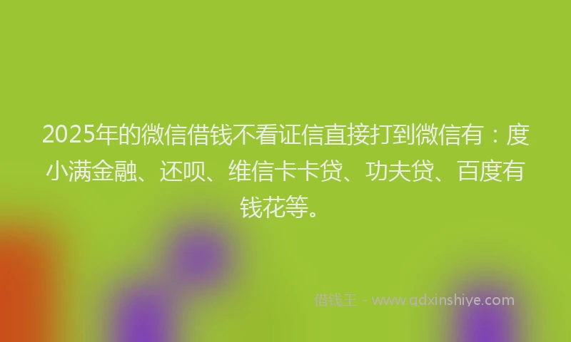 2025年的微信借钱不看证信直接打到微信有：度小满金融、还呗、维信卡卡贷、功夫贷、百度有钱花等。