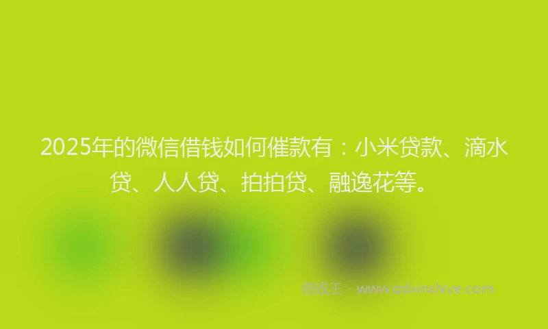 2025年的微信借钱如何催款有：小米贷款、滴水贷、人人贷、拍拍贷、融逸花等。
