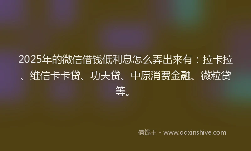 2025年的微信借钱低利息怎么弄出来有：拉卡拉、维信卡卡贷、功夫贷、中原消费金融、微粒贷等。