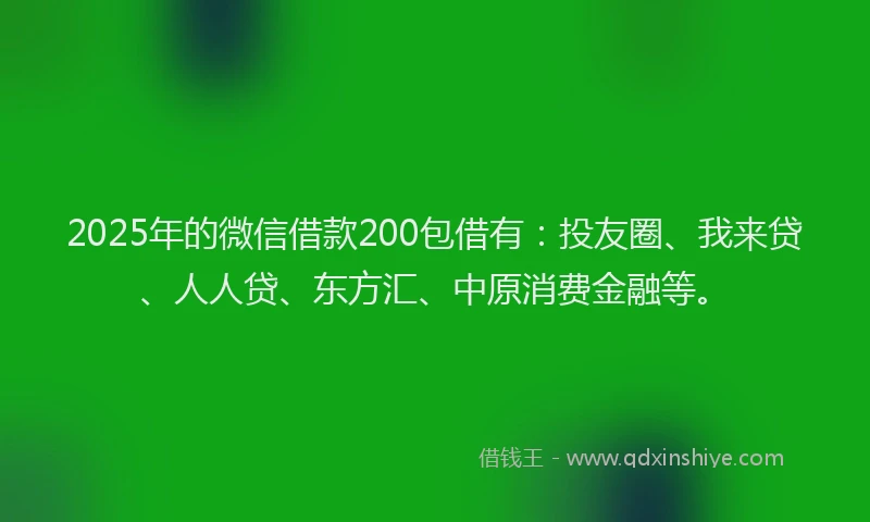 2025年的微信借款200包借有：投友圈、我来贷、人人贷、东方汇、中原消费金融等。