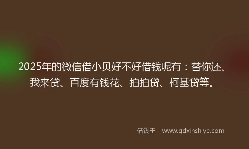 2025年的微信借小贝好不好借钱呢有：替你还、我来贷、百度有钱花、拍拍贷、柯基贷等。