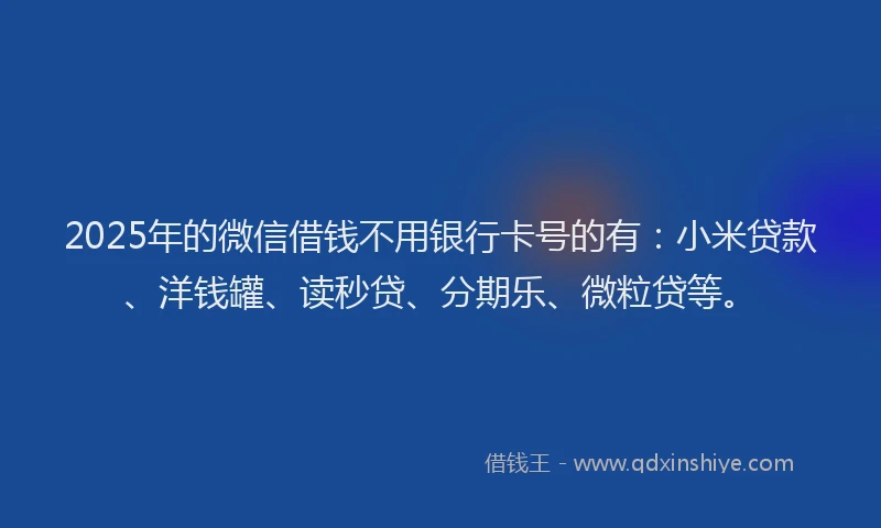 2025年的微信借钱不用银行卡号的有：小米贷款、洋钱罐、读秒贷、分期乐、微粒贷等。