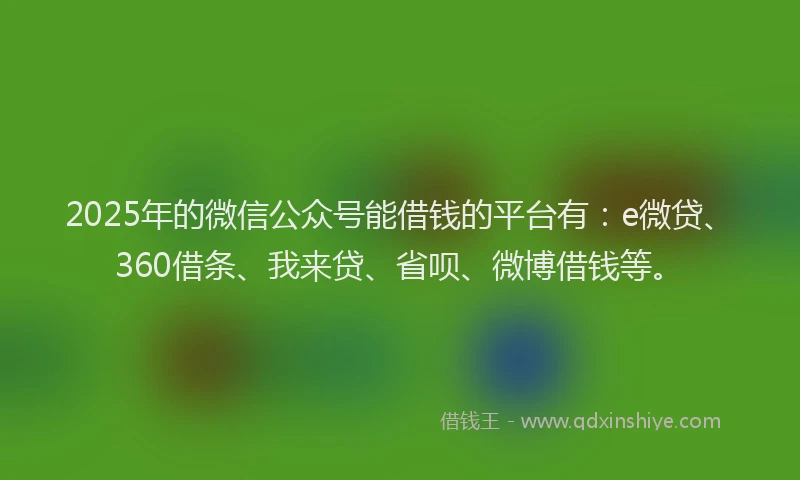 2025年的微信公众号能借钱的平台有：e微贷、360借条、我来贷、省呗、微博借钱等。