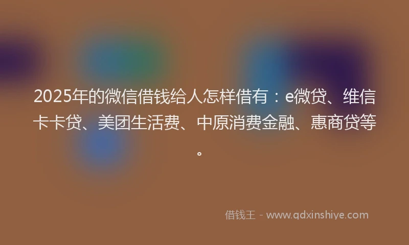 2025年的微信借钱给人怎样借有：e微贷、维信卡卡贷、美团生活费、中原消费金融、惠商贷等。