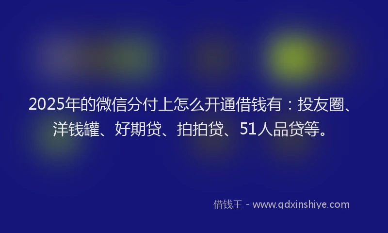 2025年的微信分付上怎么开通借钱有：投友圈、洋钱罐、好期贷、拍拍贷、51人品贷等。