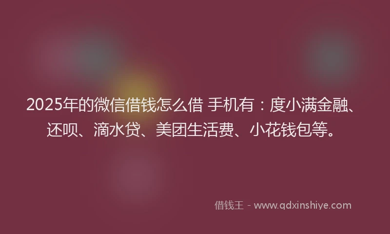 2025年的微信借钱怎么借 手机有：度小满金融、还呗、滴水贷、美团生活费、小花钱包等。
