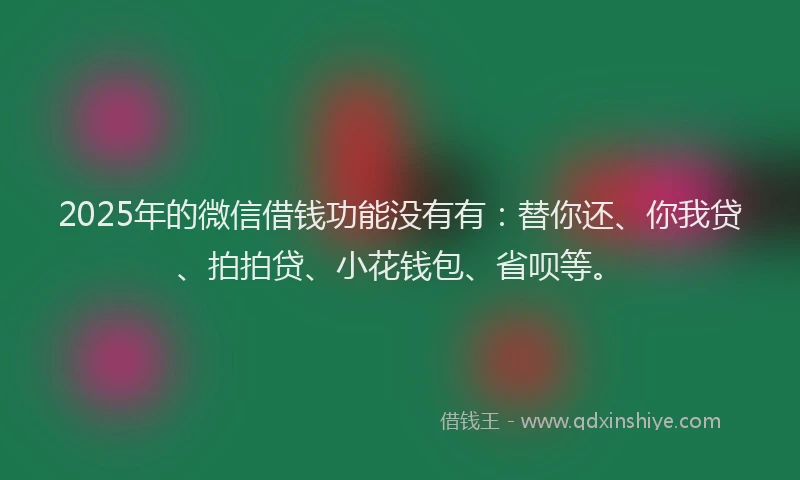 2025年的微信借钱功能没有有：替你还、你我贷、拍拍贷、小花钱包、省呗等。