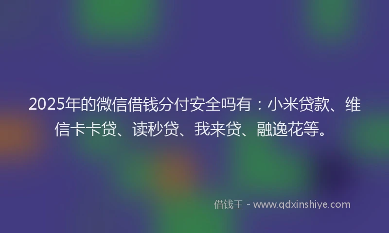 2025年的微信借钱分付安全吗有：小米贷款、维信卡卡贷、读秒贷、我来贷、融逸花等。