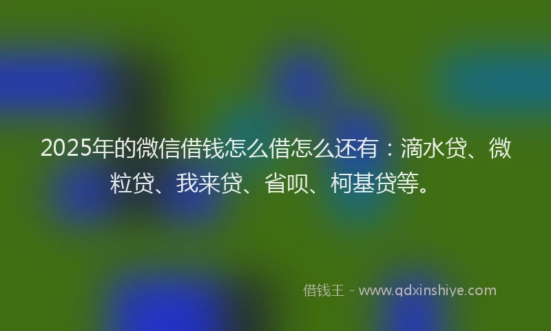 2025年的微信借钱怎么借怎么还有：滴水贷、微粒贷、我来贷、省呗、柯基贷等。