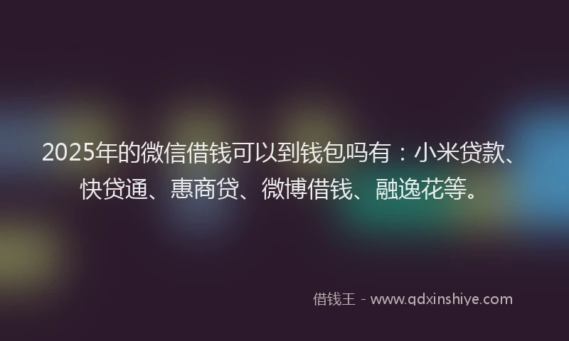 2025年的微信借钱可以到钱包吗有：小米贷款、快贷通、惠商贷、微博借钱、融逸花等。
