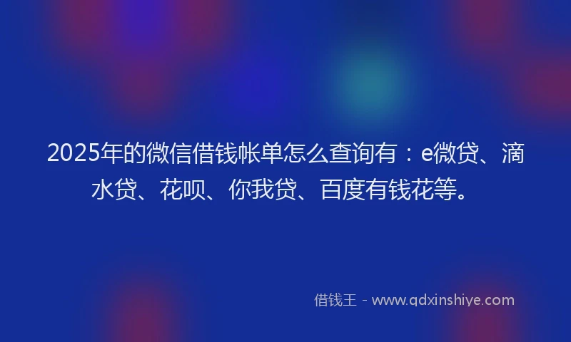 2025年的微信借钱帐单怎么查询有：e微贷、滴水贷、花呗、你我贷、百度有钱花等。