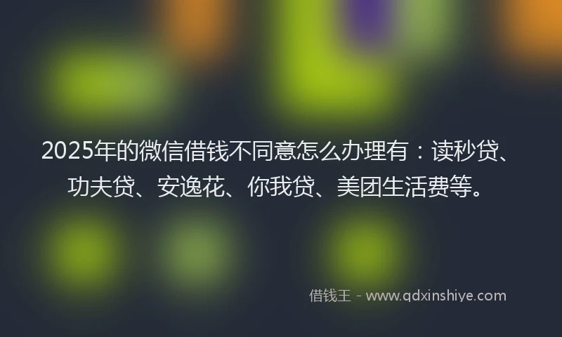 2025年的微信借钱不同意怎么办理有：读秒贷、功夫贷、安逸花、你我贷、美团生活费等。
