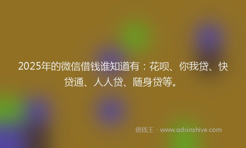 2025年的微信借钱谁知道有：花呗、你我贷、快贷通、人人贷、随身贷等。