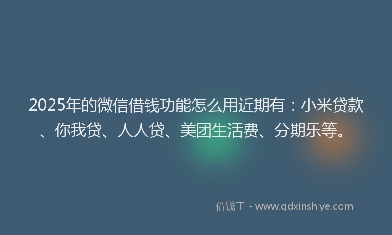 2025年的微信借钱功能怎么用近期有：小米贷款、你我贷、人人贷、美团生活费、分期乐等。