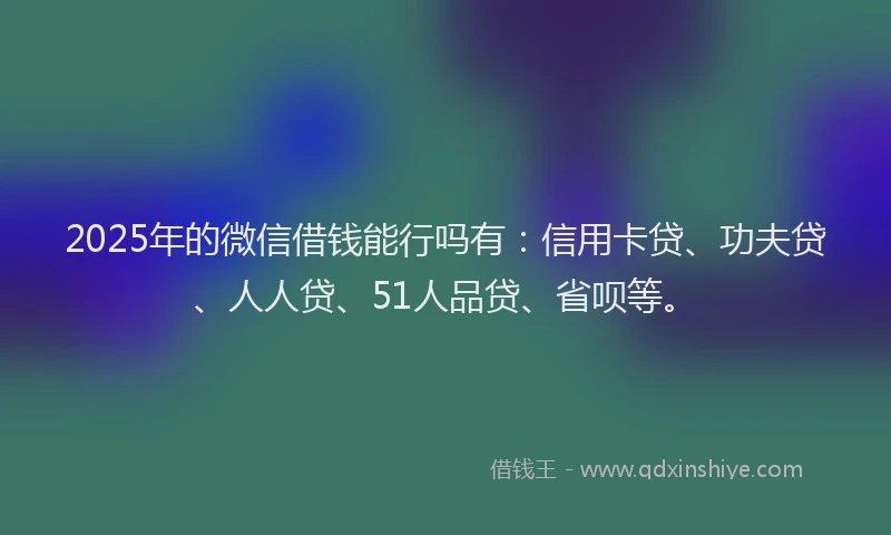 2025年的微信借钱能行吗有：信用卡贷、功夫贷、人人贷、51人品贷、省呗等。