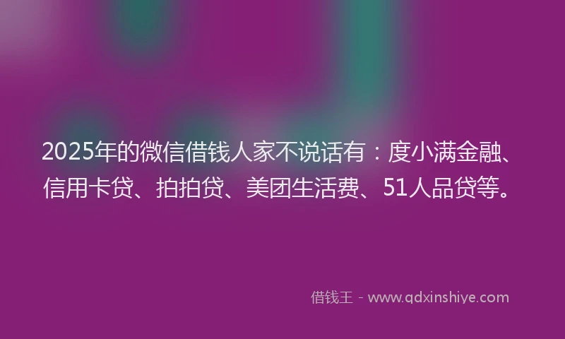 2025年的微信借钱人家不说话有：度小满金融、信用卡贷、拍拍贷、美团生活费、51人品贷等。