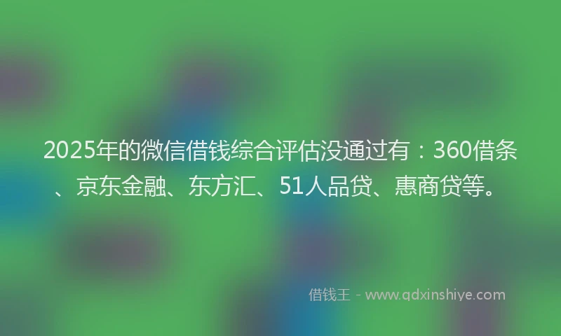 2025年的微信借钱综合评估没通过有：360借条、京东金融、东方汇、51人品贷、惠商贷等。