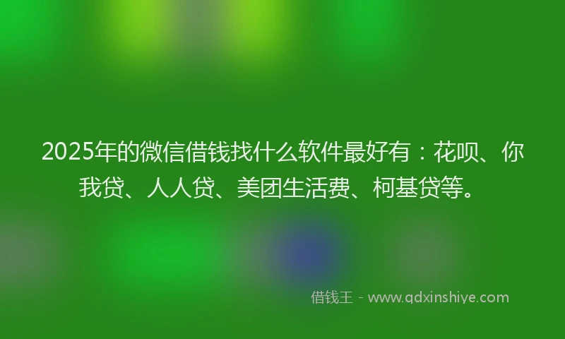 2025年的微信借钱找什么软件最好有：花呗、你我贷、人人贷、美团生活费、柯基贷等。
