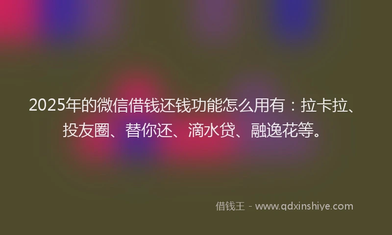 2025年的微信借钱还钱功能怎么用有：拉卡拉、投友圈、替你还、滴水贷、融逸花等。