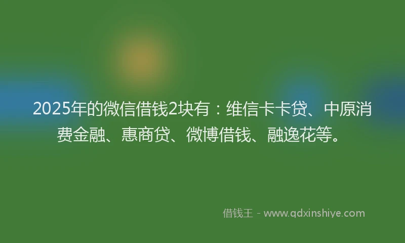 2025年的微信借钱2块有：维信卡卡贷、中原消费金融、惠商贷、微博借钱、融逸花等。