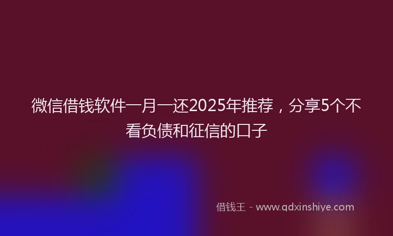 微信借钱软件一月一还2025年推荐，分享5个不看负债和征信的口子