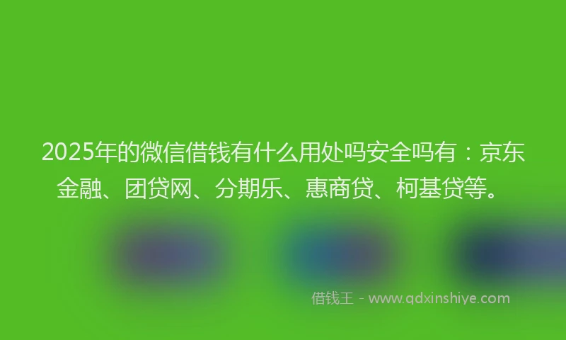 2025年的微信借钱有什么用处吗安全吗有：京东金融、团贷网、分期乐、惠商贷、柯基贷等。