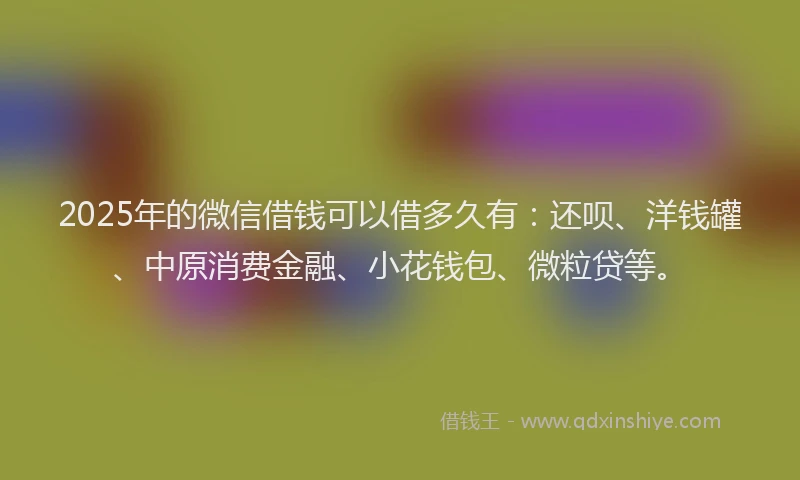 2025年的微信借钱可以借多久有：还呗、洋钱罐、中原消费金融、小花钱包、微粒贷等。