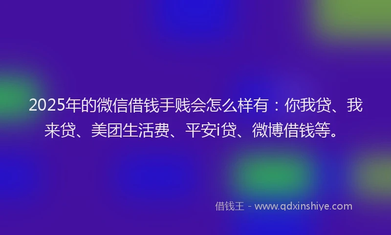 2025年的微信借钱手贱会怎么样有：你我贷、我来贷、美团生活费、平安i贷、微博借钱等。