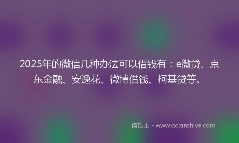 2025年的微信几种办法可以借钱有：e微贷、京东金融、安逸花、微博借钱、柯基贷等。