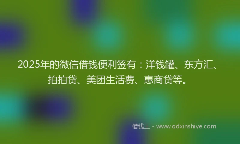 2025年的微信借钱便利签有：洋钱罐、东方汇、拍拍贷、美团生活费、惠商贷等。