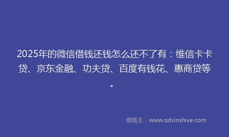 2025年的微信借钱还钱怎么还不了有：维信卡卡贷、京东金融、功夫贷、百度有钱花、惠商贷等。