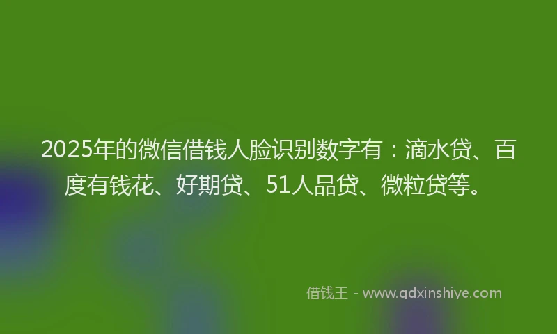 2025年的微信借钱人脸识别数字有：滴水贷、百度有钱花、好期贷、51人品贷、微粒贷等。