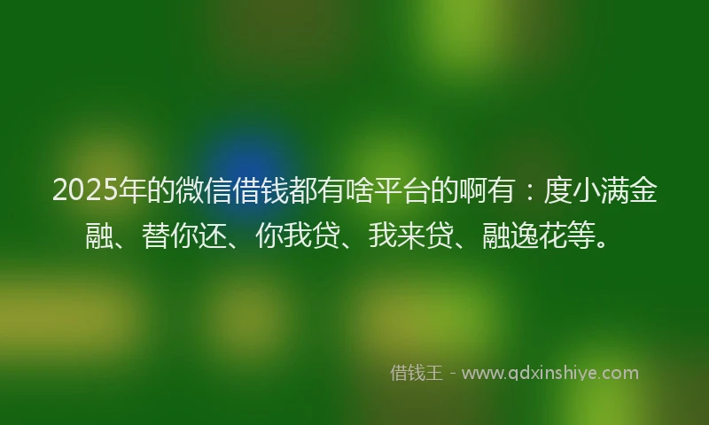 2025年的微信借钱都有啥平台的啊有：度小满金融、替你还、你我贷、我来贷、融逸花等。
