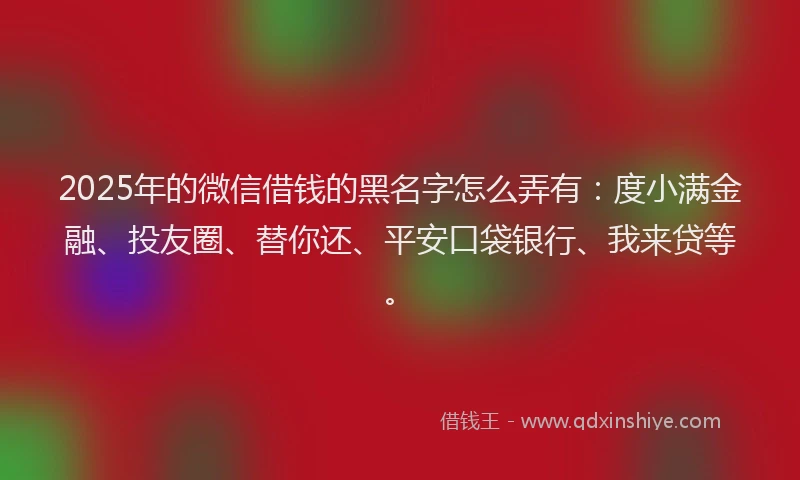 2025年的微信借钱的黑名字怎么弄有：度小满金融、投友圈、替你还、平安口袋银行、我来贷等。