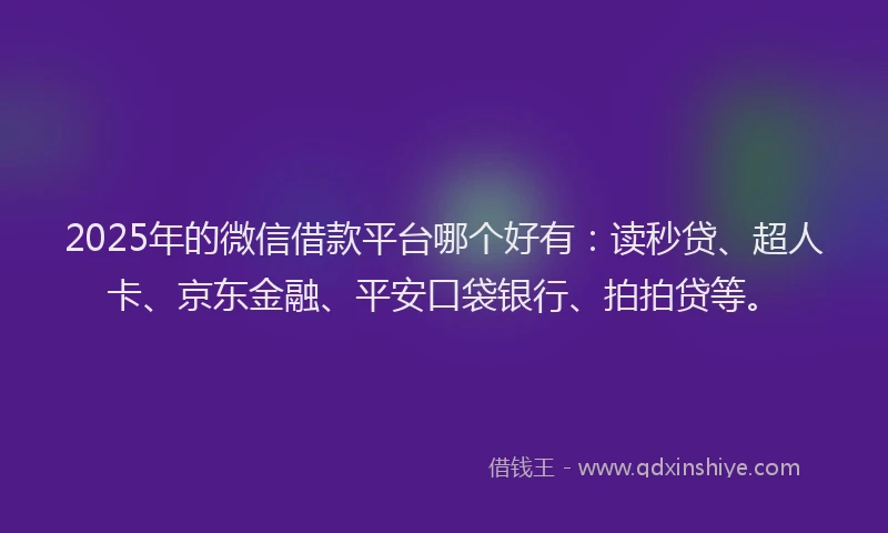 2025年的微信借款平台哪个好有：读秒贷、超人卡、京东金融、平安口袋银行、拍拍贷等。