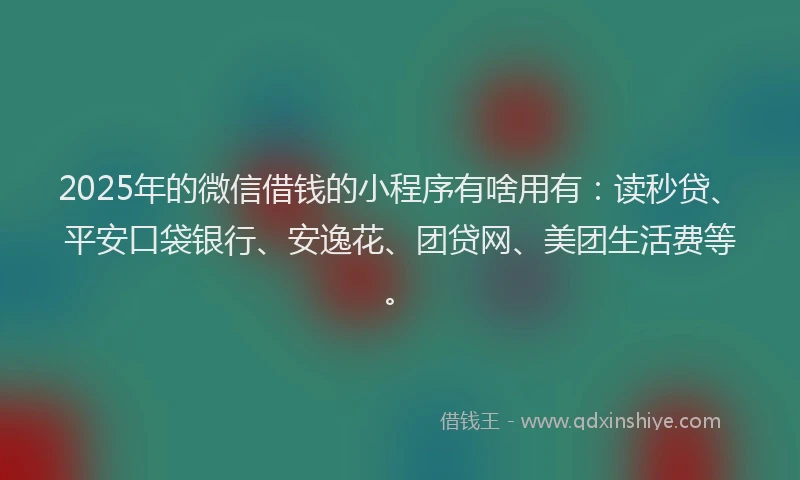 2025年的微信借钱的小程序有啥用有：读秒贷、平安口袋银行、安逸花、团贷网、美团生活费等。