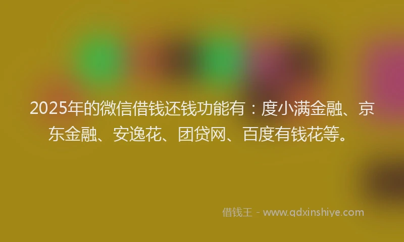 2025年的微信借钱还钱功能有：度小满金融、京东金融、安逸花、团贷网、百度有钱花等。