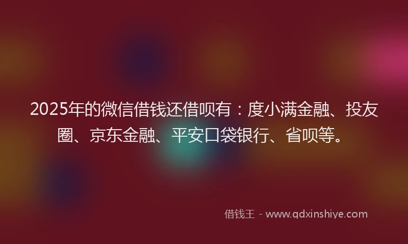 2025年的微信借钱还借呗有：度小满金融、投友圈、京东金融、平安口袋银行、省呗等。
