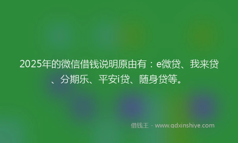 2025年的微信借钱说明原由有：e微贷、我来贷、分期乐、平安i贷、随身贷等。