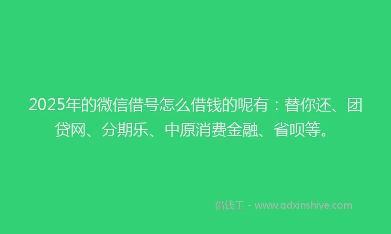 2025年的微信借号怎么借钱的呢有：替你还、团贷网、分期乐、中原消费金融、省呗等。