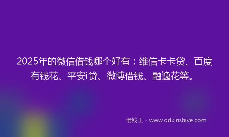 2025年的微信借钱哪个好有：维信卡卡贷、百度有钱花、平安i贷、微博借钱、融逸花等。