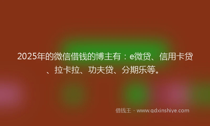 2025年的微信借钱的博主有：e微贷、信用卡贷、拉卡拉、功夫贷、分期乐等。