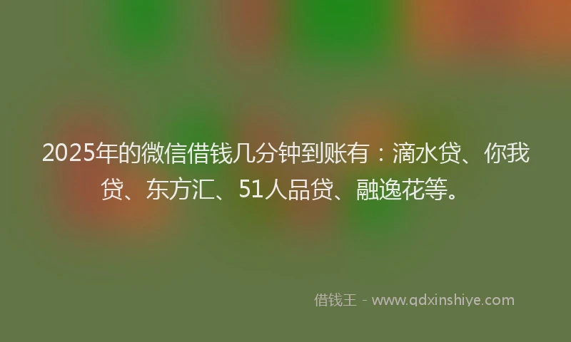 2025年的微信借钱几分钟到账有：滴水贷、你我贷、东方汇、51人品贷、融逸花等。
