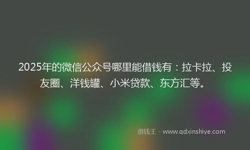 2025年的微信公众号哪里能借钱有：拉卡拉、投友圈、洋钱罐、小米贷款、东方汇等。